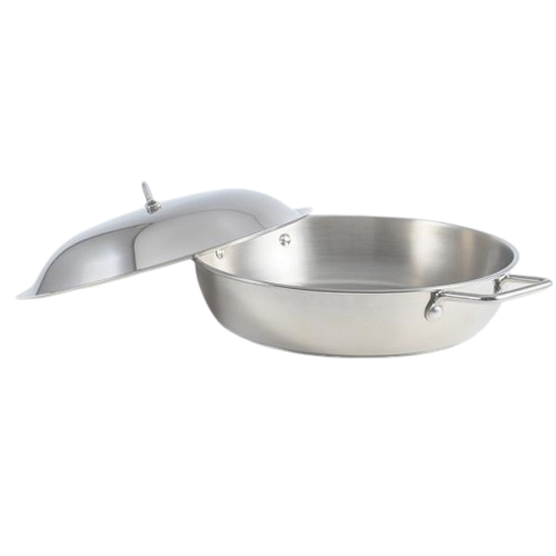 Stainless Steel Frying Pan with SS Lid and Handle - Silver