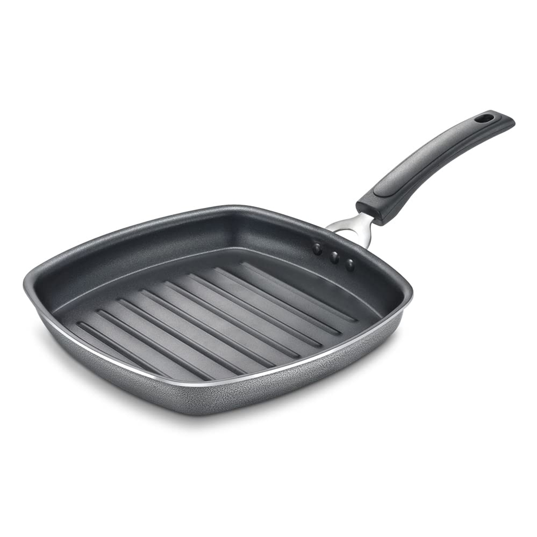 Prestige Omega Select Plus Square Induction Base Non-Stick Aluminium Grill Pan 25 Cm, Black|Nonstick Coating|3 Layer; Finish|Metal Spoon Friendly