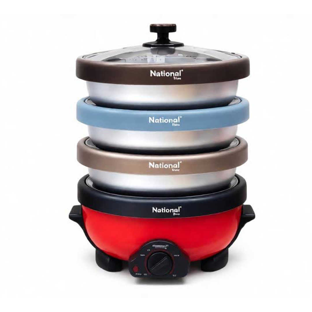 National Multifunctional  Electric  Cooker Four Pot With Four Glass Lid- 5.5 ltr