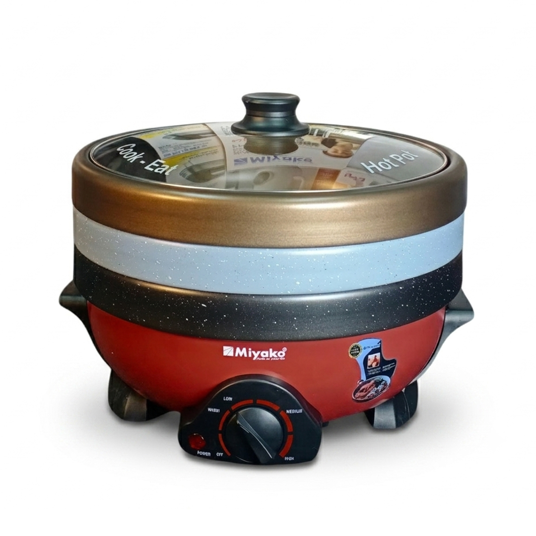 Miyako Multi Cooker 5 Ltr With 3 Pot & 3 Glass Lid Elcetric  Curry Cooker For Fast Cooking -MC-580T