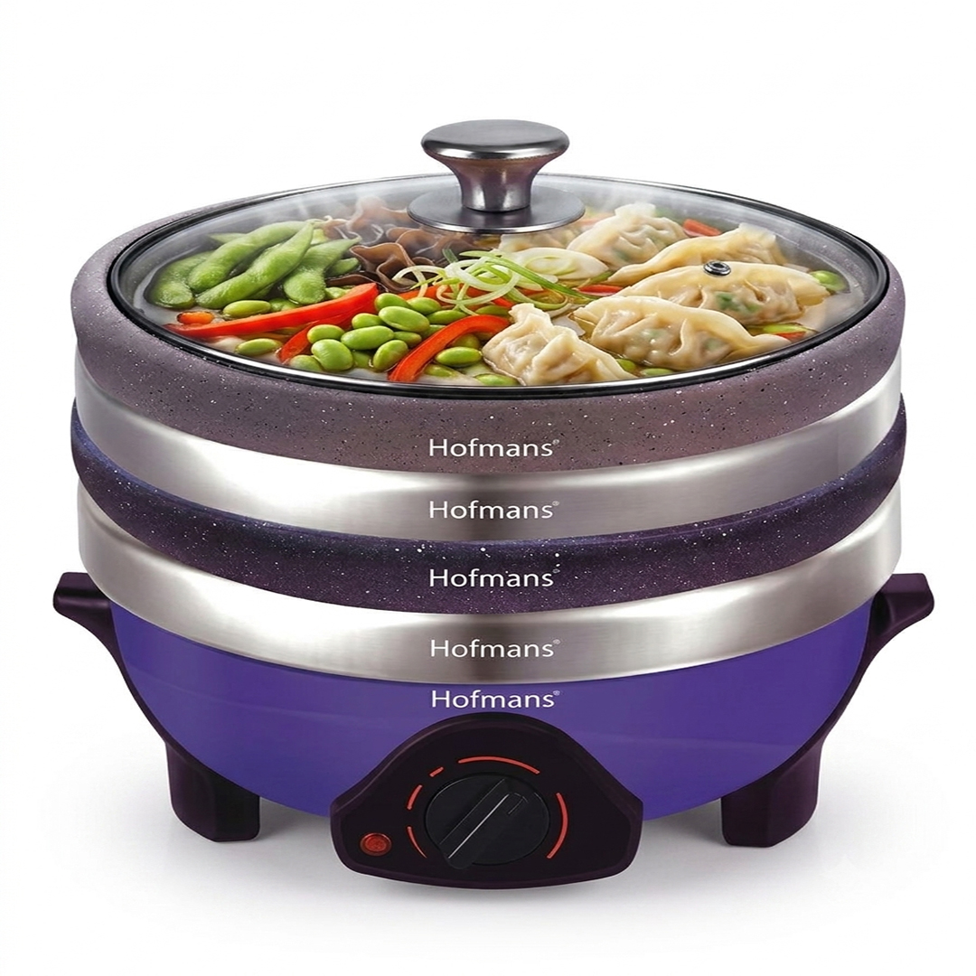 Hofmans 6Ltr Inverter Electric Multi Cooker With 4 Pot And 4 Glass Lid -STI-MC-10